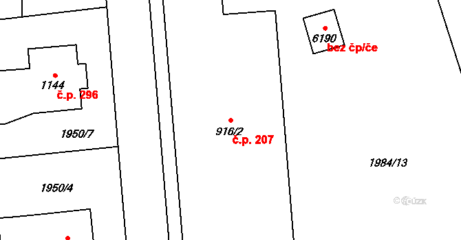 Beroun-Závodí 207, Beroun na parcele st. 916/2 v KÚ Beroun, Katastrální mapa