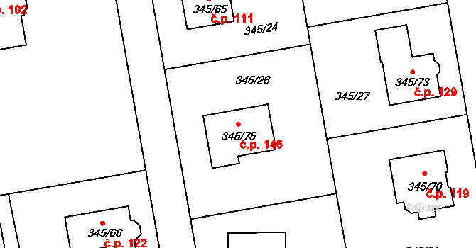 Trubín 146 na parcele st. 345/75 v KÚ Trubín, Katastrální mapa