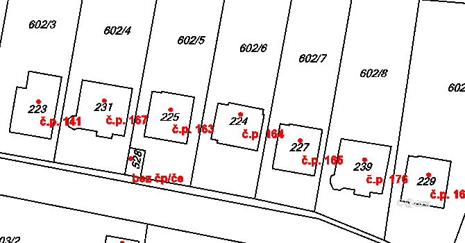 Kala 164, Třebotov na parcele st. 224 v KÚ Třebotov, Katastrální mapa