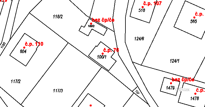 Dolní Jirčany 76, Psáry na parcele st. 100/1 v KÚ Dolní Jirčany, Katastrální mapa