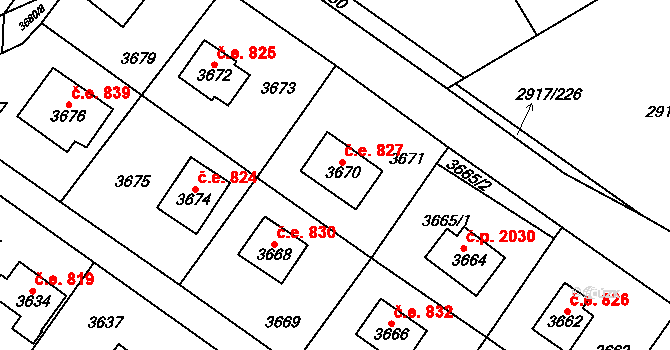 Černošice 827 na parcele st. 3670 v KÚ Černošice, Katastrální mapa