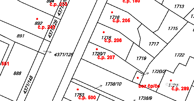 Veselí nad Lužnicí II 207, Veselí nad Lužnicí na parcele st. 1720/1 v KÚ Veselí nad Lužnicí, Katastrální mapa