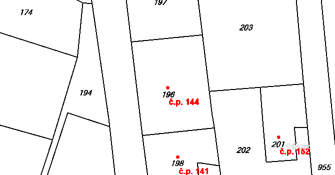 Osvračín 144 na parcele st. 196 v KÚ Osvračín, Katastrální mapa
