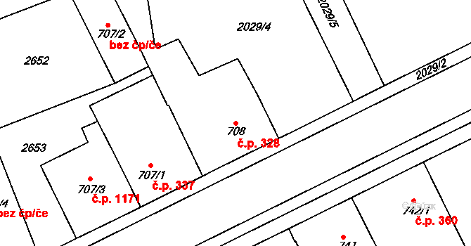Sušice II 328, Sušice na parcele st. 708 v KÚ Sušice nad Otavou, Katastrální mapa