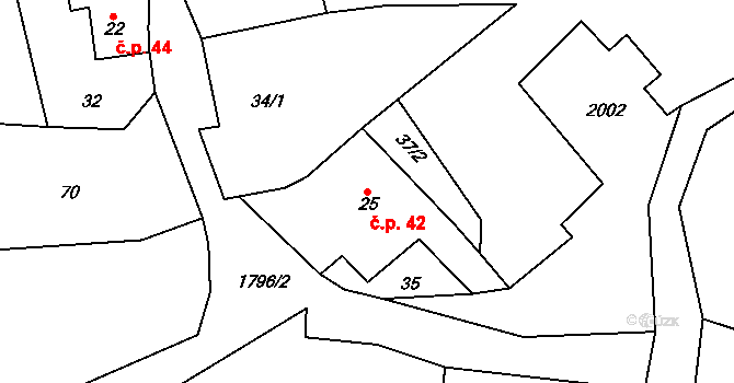 Lobendava 42 na parcele st. 25 v KÚ Lobendava, Katastrální mapa