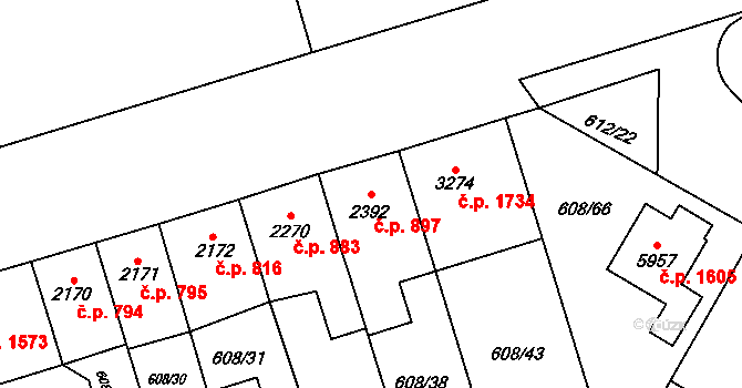 Bílé Předměstí 897, Pardubice na parcele st. 2392 v KÚ Pardubice, Katastrální mapa
