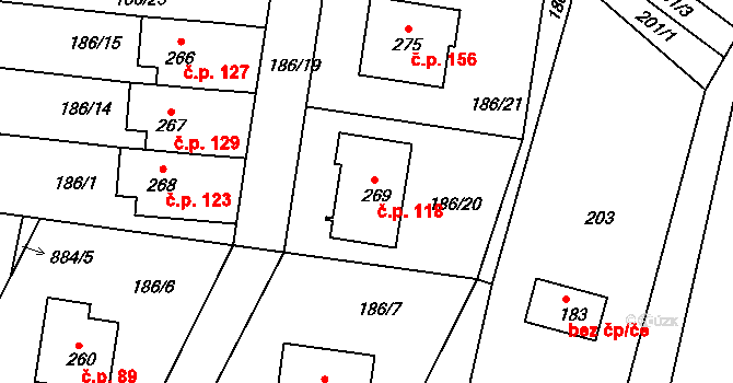 Drozdov 118 na parcele st. 269 v KÚ Drozdov, Katastrální mapa