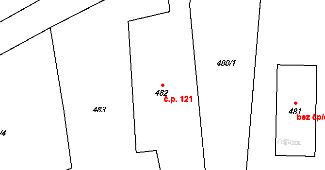 Jerlochovice 121, Fulnek na parcele st. 482 v KÚ Jerlochovice, Katastrální mapa