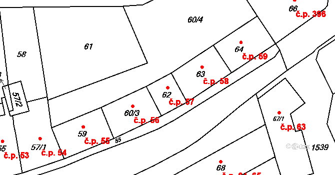 Fulnek 57 na parcele st. 62 v KÚ Fulnek, Katastrální mapa