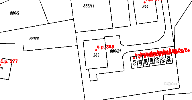 Lhenice 305 na parcele st. 383 v KÚ Lhenice, Katastrální mapa