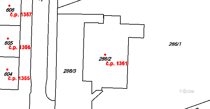 Příbor 1361 na parcele st. 286/2 v KÚ Příbor, Katastrální mapa