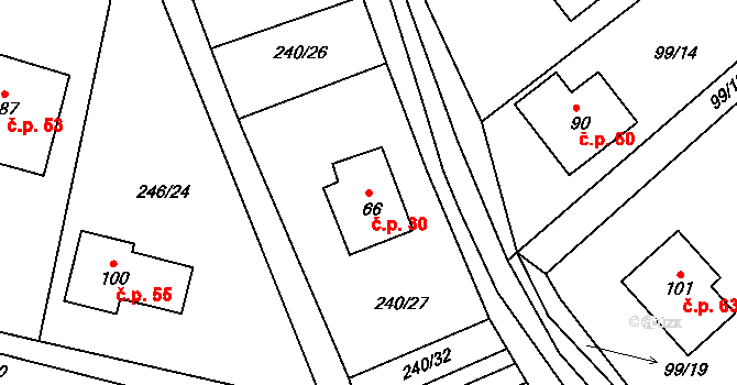 Druhanov 30 na parcele st. 66 v KÚ Druhanov, Katastrální mapa