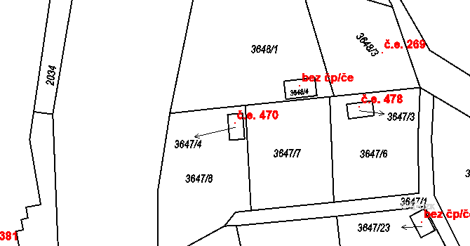 Roudnice nad Labem 470 na parcele st. 3647/4 v KÚ Roudnice nad Labem, Katastrální mapa