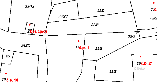 Bolkov 1 na parcele st. 11 v KÚ Bolkov u Roupova, Katastrální mapa