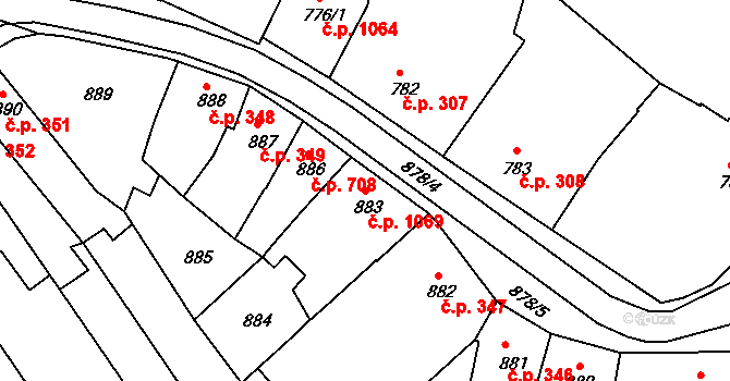 Holešov 1069 na parcele st. 883 v KÚ Holešov, Katastrální mapa