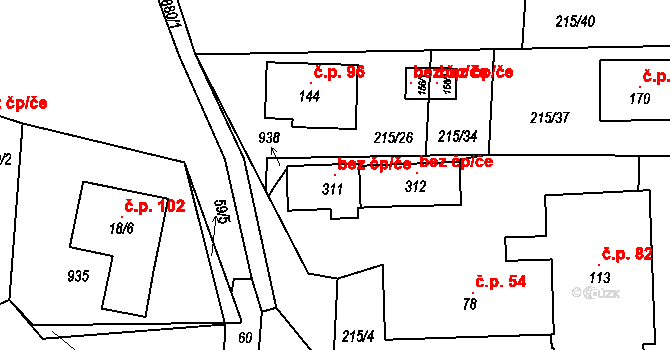 Olešná 105186031 na parcele st. 311 v KÚ Olešná u Pelhřimova, Katastrální mapa