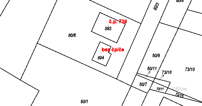 Kamenice 105765031 na parcele st. 894 v KÚ Štiřín, Katastrální mapa