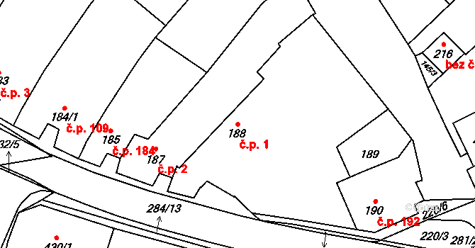 Kuchařovice 1 na parcele st. 188/1 v KÚ Kuchařovice, Katastrální mapa