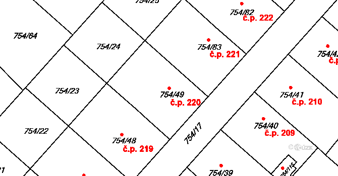 Radslavice 220 na parcele st. 754/49 v KÚ Radslavice u Přerova, Katastrální mapa