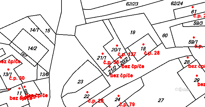 Přerov IV-Kozlovice 36, Přerov na parcele st. 21/1 v KÚ Kozlovice u Přerova, Katastrální mapa