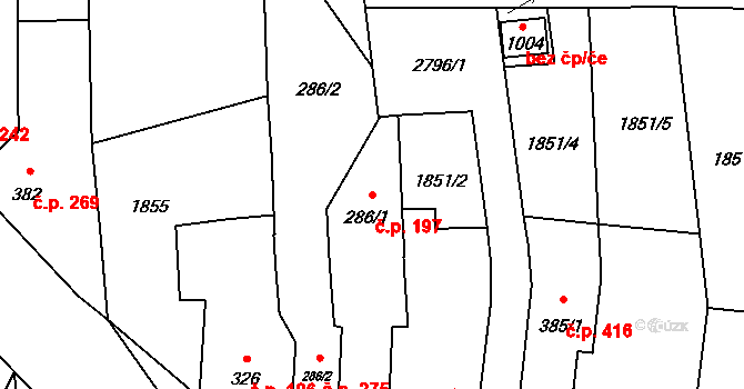 Hranice IV-Drahotuše 197, Hranice na parcele st. 286/1 v KÚ Drahotuše, Katastrální mapa