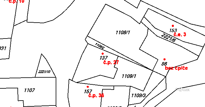 Onšovec 27, Horka II na parcele st. 137 v KÚ Horka nad Sázavou, Katastrální mapa