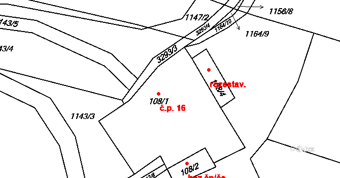 Lhotka 16, Olešnice na parcele st. 108/1 v KÚ Lhotka u Třebče, Katastrální mapa