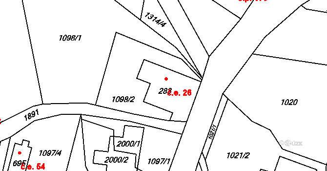 Hřebečná 26, Abertamy na parcele st. 283 v KÚ Hřebečná, Katastrální mapa