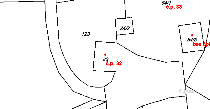 Děpoltovice 32 na parcele st. 83 v KÚ Děpoltovice, Katastrální mapa
