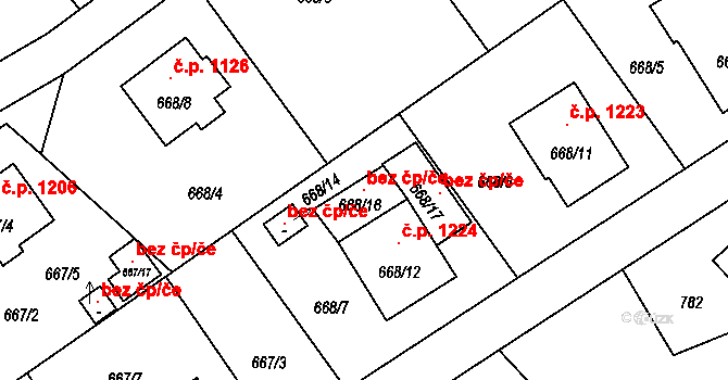 Karviná 118517031 na parcele st. 668/16 v KÚ Ráj, Katastrální mapa