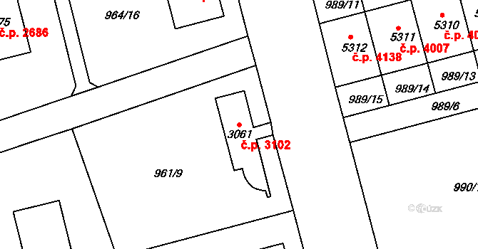 Jablonec nad Nisou 3102 na parcele st. 3061 v KÚ Jablonec nad Nisou, Katastrální mapa
