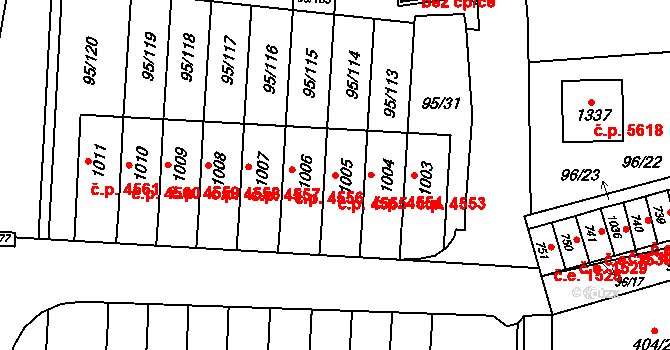 Jihlava 4555 na parcele st. 1005 v KÚ Bedřichov u Jihlavy, Katastrální mapa