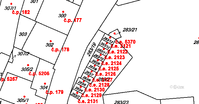 Jihlava 2123 na parcele st. 283/11 v KÚ Jihlava, Katastrální mapa