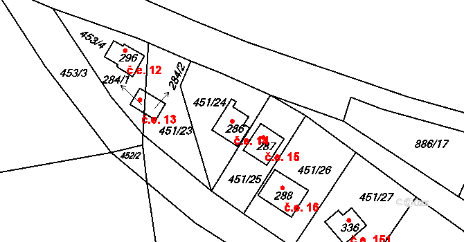 Sedlčánky 14, Čelákovice na parcele st. 286 v KÚ Sedlčánky, Katastrální mapa