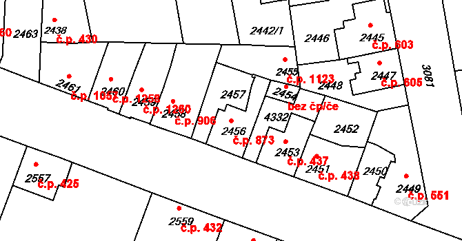 Čelákovice 873 na parcele st. 2456 v KÚ Čelákovice, Katastrální mapa