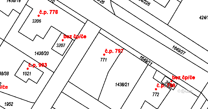 Říčany 797 na parcele st. 771 v KÚ Říčany u Prahy, Katastrální mapa