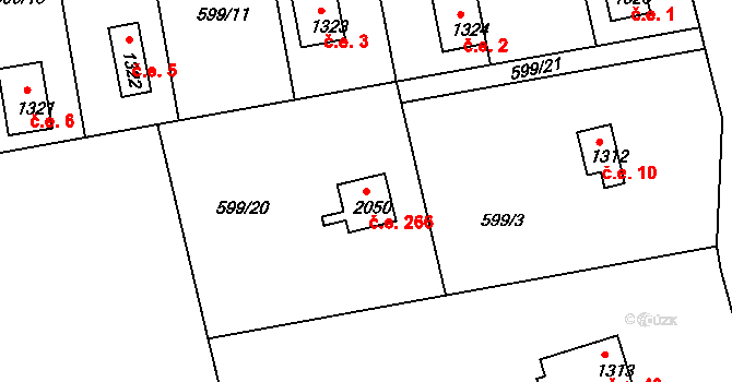 Dobříš 266 na parcele st. 2050 v KÚ Dobříš, Katastrální mapa