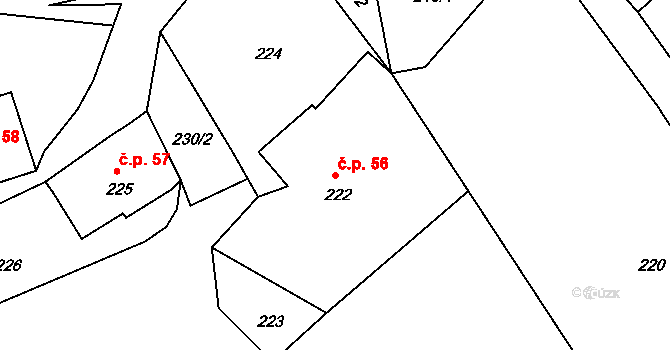 Heřmanice 56, Žandov na parcele st. 222 v KÚ Heřmanice u Žandova, Katastrální mapa