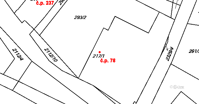 Dašice 78 na parcele st. 217/1 v KÚ Dašice, Katastrální mapa
