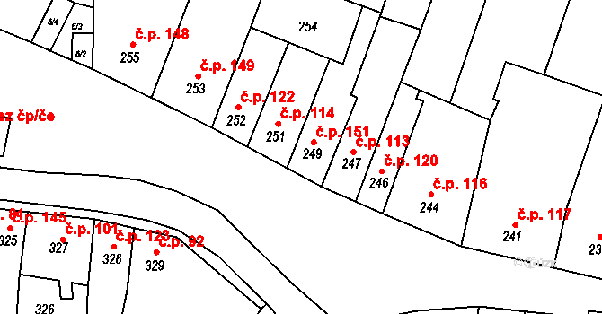 Syrovice 151 na parcele st. 249 v KÚ Syrovice, Katastrální mapa