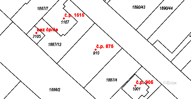 Tišnov 875 na parcele st. 910 v KÚ Tišnov, Katastrální mapa
