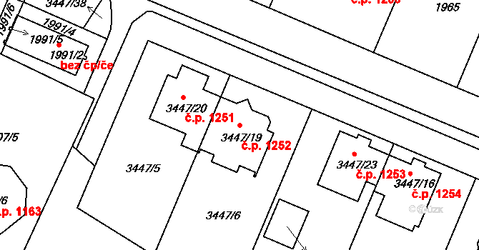 Ratíškovice 1252 na parcele st. 3447/19 v KÚ Ratíškovice, Katastrální mapa