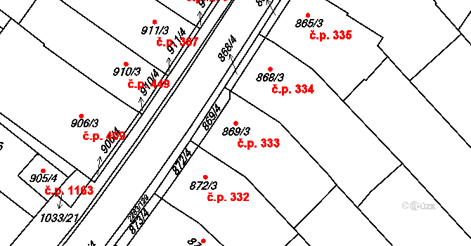 Svatobořice 333, Svatobořice-Mistřín na parcele st. 869/3 v KÚ Svatobořice, Katastrální mapa