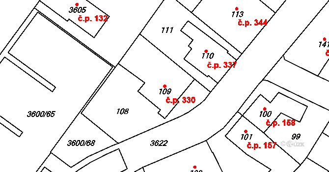 Vyškov-Město 330, Vyškov na parcele st. 109 v KÚ Vyškov, Katastrální mapa