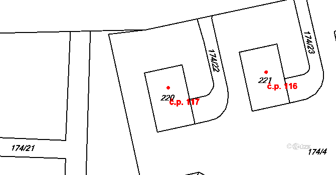 Sosnová 117 na parcele st. 220 v KÚ Sosnová, Katastrální mapa