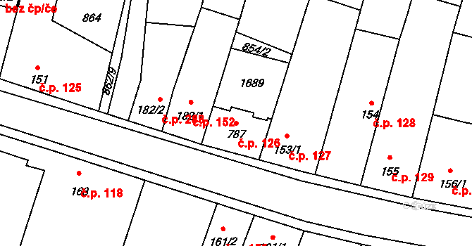 Bystřice 126 na parcele st. 787 v KÚ Bystřice u Benešova, Katastrální mapa