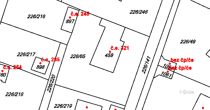 Zlenice 321, Lštění na parcele st. 459 v KÚ Lštění, Katastrální mapa