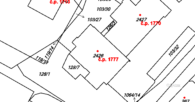 Brandýs nad Labem 1777, Brandýs nad Labem-Stará Boleslav na parcele st. 2426 v KÚ Brandýs nad Labem, Katastrální mapa