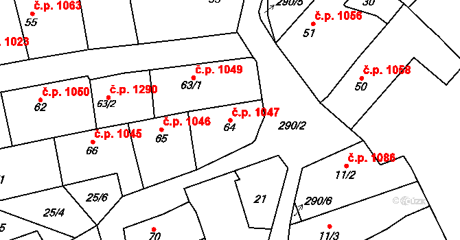 Švermov 1047, Kladno na parcele st. 64 v KÚ Hnidousy, Katastrální mapa