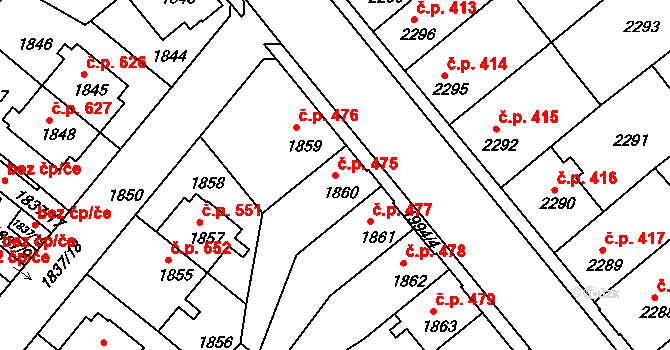 Jindřichův Hradec II 475, Jindřichův Hradec na parcele st. 1860 v KÚ Jindřichův Hradec, Katastrální mapa